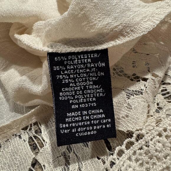 NWT Zac & Rachel Top Boho Feminine Coastal Button Floral Lace Cottage Cream XL - Picture 5 of 7